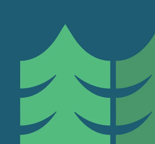 Green evergreen tree illustration on a blue background