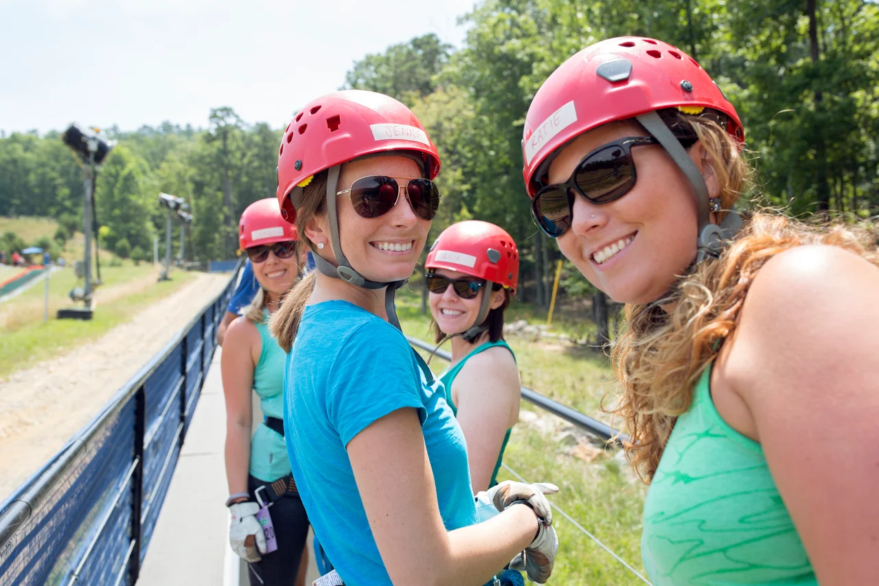 Massanutten zipline friends in safety gear